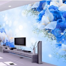 Beibehang Blue Dream fashion flowers room living room TV backdrop mural custom wall paper  3D stereoscopic  3d wallpaper 2024 - buy cheap