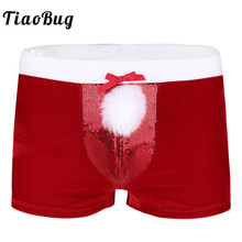 Tiaobug cuecas masculinas de natal, lingerie sexy, veludo, boxer vermelho, roupa íntima, férias, natal, festa de festival, rave 2024 - compre barato