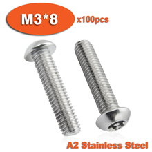 100pcs ISO7380 M3 x 8 A2 Stainless Steel Torx Button Head Tamper Proof Security Screw Screws 2024 - buy cheap