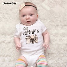 Branco impressão da câmera do bebê meninos meninas verão bodysuits algodão poliéster manga curta crianças macacões 0-24months ternos de sol outfits 2024 - compre barato