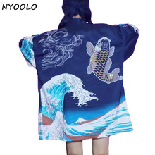 NYOOLO design Retro summer carps waves clouds printed loose sun protection clothing kimono cardigan sun shirt women outerwear 2024 - buy cheap