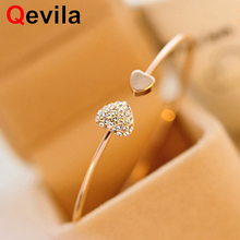 Qevila 2019 Hot New Fashion Adjustable Crystal Double Heart Bow Bilezik Cuff Opening Bracelets Women Jewelry Gift Mujer Pulseras 2024 - buy cheap