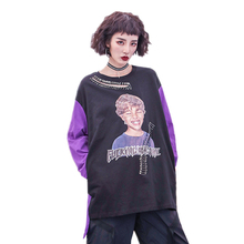 Spring Autumn Ladies Tops Women O-Neck Long Sleeve Loose Sweatshirts Harajuku Fashion Print Hole Oversize Casual Pullovers Z155 2024 - buy cheap