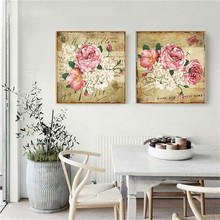 Pintura de tela em tela estilo nórdico, flor clássica de rosa para decoração de casa, arte e sala de estar, estampa de letras vintage, decoração 2024 - compre barato