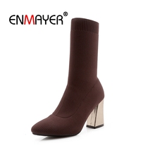 ENMAYER, botines para mujer, zapatos de mujer de talla grande 33-46, informales, puntiagudos gruesos de invierno, tacones altos, botas de punto de moda CR1472 2024 - compra barato