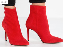 Botas femininas de camurça com salto fino, sapatos vermelhos sensuais para mulheres com ponta fina e zíper traseiro, novo, primavera, 2019 2024 - compre barato