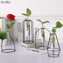 NOOLIM-jarrón hidropónico de plantas verdes nórdicas para sala de estar, contenedor de flores secas de vidrio de hierro transparente, Decoración de mesa 2024 - compra barato