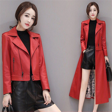 Women Long Leather Jacket 2019 Autumn Winterink Slim Plus Size 4XL Belt Motorcycle PU Leather Jacket Female Trench Coat L75 2024 - buy cheap