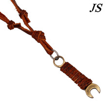 JS 2016 Cool Male Pendant Necklace Mens Biker Adjustable Long Leather Cord Rope Chain Necklaces Steam Punk Jewelry LN045 2024 - buy cheap