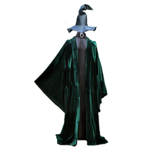 2019 Minerva McGonagall Dress Cosplay Costume Dark Green Cloak Trench Cloak+Hat 2024 - buy cheap