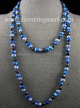 Жемчужное ожерелье-48 дюймов длиной 7-8 мм АА синий цвет натуральный пресноводный жемчуг длинное ожерелье невесты ювелирные изделия-бесплатная доставка 2024 - купить недорого