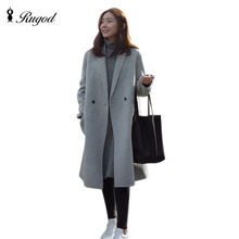 Rugod 2020 Coat Autumn  Winter Elegant  Women Woolen Coat Fashion Casual Double Breasted Wool Coats and Jackets Simple Coats 2024 - buy cheap