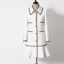 White tweed jacket in the long section of spring / autumn / winter Women's Coat wool new Slim ladies jacket coat 2024 - buy cheap