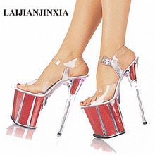 LAIJIANJINXIA 2018 HOT Women's Shoes Ladies Sexy Party Heels Wedding Shoes Platform Crystal Shoes 20CM Ultra High Heels Sandals 2024 - buy cheap