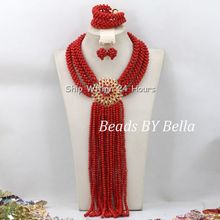 Conjunto de joias africanas de casamento, feita à mão, grânulos vermelhos, colar nigeriano, joias africanas, frete grátis abc991 2024 - compre barato