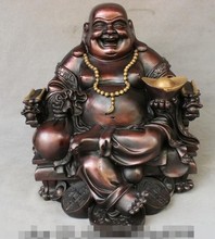 YM-Bolso de dragón YuanBao, estatua de Buda de 16 pulgadas, puro bronce chino, risa feliz de Maitreya, 323 2024 - compra barato