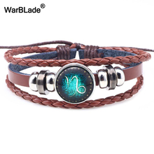 WarBLade-pulsera de cuero con 12 Constelaciones para hombre y mujer, brazaletes con signo del zodiaco marrón, accesorios de joyería, regalos 2024 - compra barato