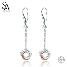 SA SILVERAGE 925 Sterling Silver Drop Earrings Long Silver 925 Earrings Women Brincos for Women Fine Jewelry Rose Gold Color New 2024 - buy cheap