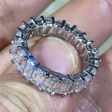 Sparkling Luxury Jewelry 925 Sterling Silver 925 Sterling Silver Princess Shape White Clear 5A CZ Wedding Band Ring for Lovers 2024 - buy cheap