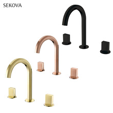 Dual Handle Three holes Widespread Brass Bathroom Basin Faucet Deck Mounted Cold And Hot Water Mixer TAP Gold/Rose Gold/Black 2024 - buy cheap