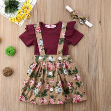 Vestido con estampado de flores para niña recién nacida, Pelele de manga corta con volantes y cinturón de flores, 3 uds. 2024 - compra barato