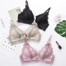 New lace bra set in thin triangular cup no steel ring gathered breathable underwear push up lingerie set 2024 - buy cheap