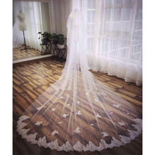Real Picture New White Ivory 2 Layer 3M Lace Applique Edge Cathedral Wedding Accessories Veils Free Comb Custom Bridal Veil 2024 - buy cheap