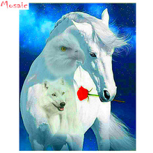 Алмазная 5D Вышивка своими руками, искусство и ремесла, алмазная живопись «Белая лошадь», вышивка крестиком, Алмазная мозаика, Свадебный декор 2024 - купить недорого