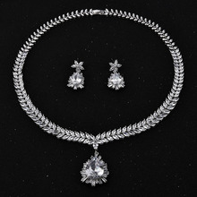 Cubic Zirconia Wheat Spike Necklace And Water Drop Pendant Earrings Luxury Crystal Wedding Bridal Jewelry Sets For Bridesmaids 2024 - buy cheap