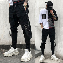 Compra Pantalones cargo de hip hop para hombre, pantalón negro