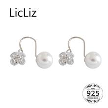 LicLiz New 925 Sterling Silver Flower Drop Earring for Women New Round White Pearl White Gold Zircon Crystal Jewelry LE0513 2024 - buy cheap