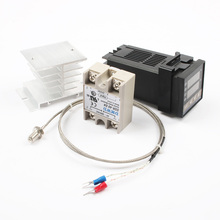 Digital 220 V PID REX-C100 temperatura + max.40A salida de relé SSR + K termopar, controlador PID Set + disipador de calor termostato 2024 - compra barato