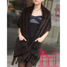 Elegant Women winter natural mink fur shawl cape black and coffee scarf pocket  Scarves with Tassels Lady Pashmina Wraps 2024 - buy cheap