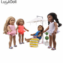 Luckdoll roupa de praia, roupa de banho encaixa com 18 esferas americano de 43cm, acessórios de roupas de bonecos, brinquedos de meninas, geração, presente de aniversário 2024 - compre barato