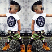 2018 Summer Kids Clothing Outfit Suits Short Sleeve Cotton T-Shirts +Camouflage Pants 2pcs Infant Toddle Boys Girls Clothes Set 2024 - buy cheap