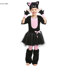 S-XL Girls Halloween Cat Costumes Kids Children Animal Cosplay Carnival Purim parade Masquerade Stage Show Role play Party dress 2024 - buy cheap