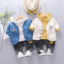 Conjunto de 3 peças para bebês meninos, jaqueta + capuz + calça, roupa casual para crianças pequenas primavera outono 2019 2024 - compre barato