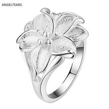 Hot sale silver color flower charm finger ring woman / girl fashion ring beautiful designer jewelry low price anel feminino 2024 - buy cheap