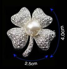 1.8 Inch Vintage Look Silver Plated Clear Rhinestone Diamante Ivory Pearl Clover Brooch 2024 - buy cheap