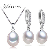 WATTENS fashion natural Pearl set,925 sterling silver jewelry sets pearl necklace Pendant and earrings for women Love,gift box 2024 - buy cheap