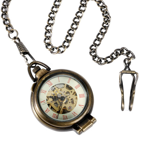 Модные Механические карманные часы в стиле стимпанк, бронзовые винтажные часы с подвеской в виде скелета, подарок на Рождество для мужчин и женщин 2022 - купить недорого