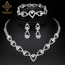 TREAZY Crystal Bridal Jewelry Sets Silver Color Rhinestone Waterdrop Necklace Earrings Bracelet Set For Women Wedding Jewelry 2024 - buy cheap