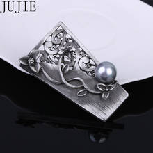 JUJIE Vintage Geometric Flower Brooches For Women 2019 Hollow Pearl Brooch Pins Scarf Clothing Jewelry Accessories 2024 - buy cheap