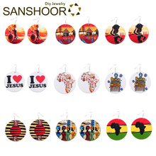 SANSHOOR AFRO Ethnic Artistic Wood Drop Earrings Black Girl Magic Woman Headwrap African Culture As Christmas Gifts 6Pairs 2024 - buy cheap