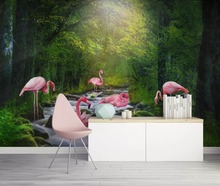 Modern simple tropical forest plants flamingo TV background wall painting 2024 - buy cheap