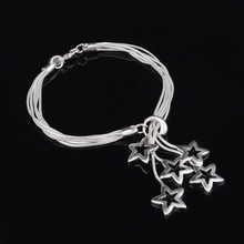 Pulseira feminina com pingente de estrela clássica, bracelete banhado a prata, corrente com abotoadura, joia, presente, frete grátis 2024 - compre barato