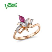 VISTOSO Genuine 14K585 Rose Gold Fancy Ruby Shiny Diamond Ring For Lady Wedding Engagement Anniverary Trendy Luxury Fine Jewelry 2024 - buy cheap