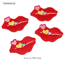 TIANXINYUE 20pcs/lot red lip mouth Patch embroidered Iron On cartoon Patches DIY garment Appliques accessory 2024 - buy cheap