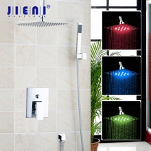 JIENI 8 10 12 16 Inch LED Ceiling Mount Bathroom Rain Shower Set Chrome Square LED Light Shower Head Shower Set Handlde Shower 2024 - buy cheap