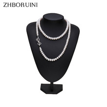 High Quality Long Pearl Necklace Natural Freshwater Pearl Bowknot 925 Sterling Silver Jewelry For Women Statement Necklace 2024 - buy cheap
